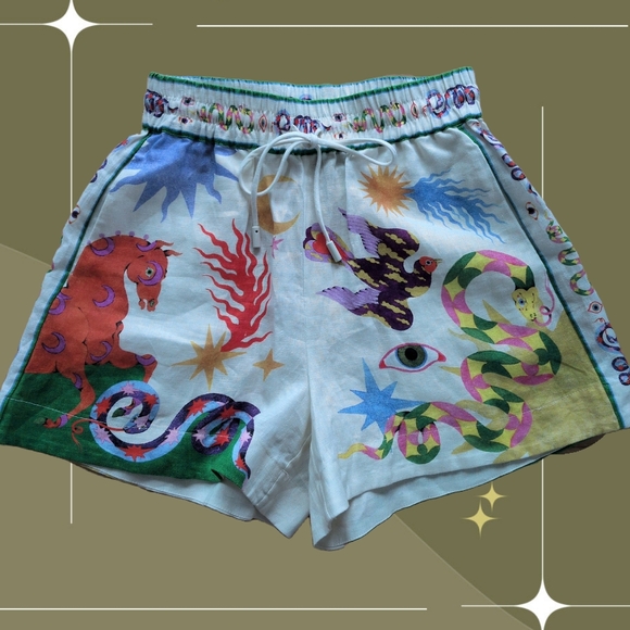 ✨ Alemais Printed Linen Seeker Shorts Size 0 - Picture 1 of 8